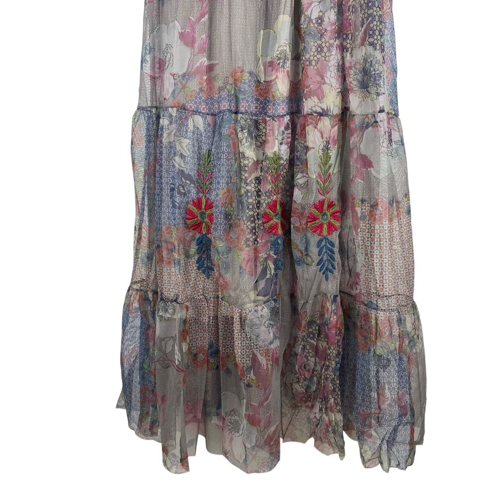Johnny Was BIYA Kandence Tiered Mesh Dress Floral Embroidery Size M - Picture 7 of 13